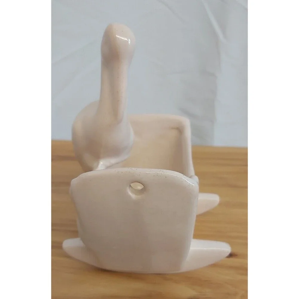 1939 Haeger Baby Cradle Planter pink Pottery Stork Mid Century Nursery Vase Vtg